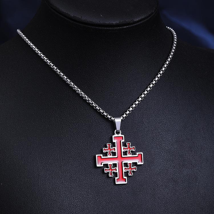 Retro Czarny Naszyjnik z Krzyżem - Męski Hip Hopowy Dodatek ze Stali Nierdzewnej