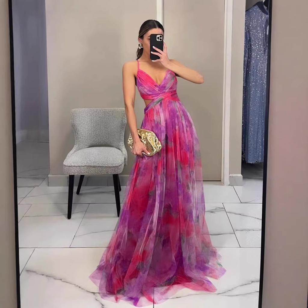 Summer European and American sexy tube top print long dress sleeveless dress party women's clothing