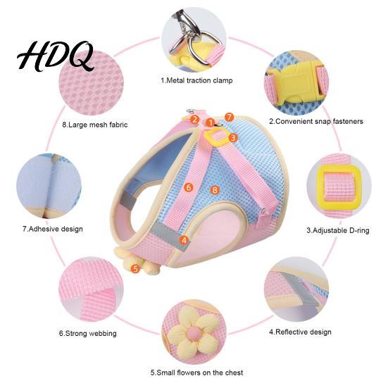 Breathable Mesh Puppy Vest Small Dog Harness and 59" Leash Set with No Pull Training 3D Flower Decor Adjustable Pet for Dogs Cats Outdoor