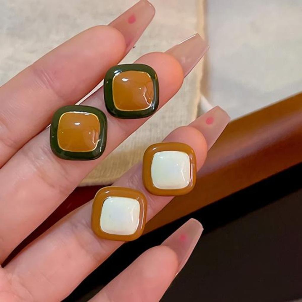 Women's Vintage Color Block Square Earrings 2 Colors
