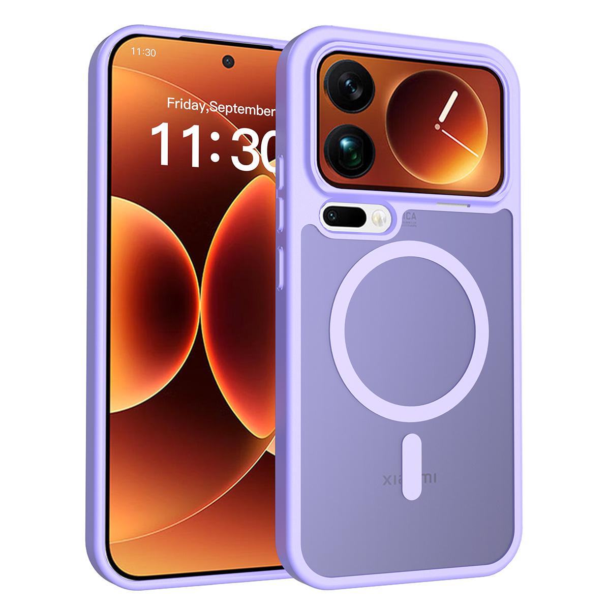 

Магнитный чехол для телефона с ощущением кожи для Xiaomi 17 Pro Max Magsafe Беспроводная зарядка TPU Рамка Жесткая пластиковая задняя крышка Coque Fundas Xiaomi 17 Pro Max фиолетовый