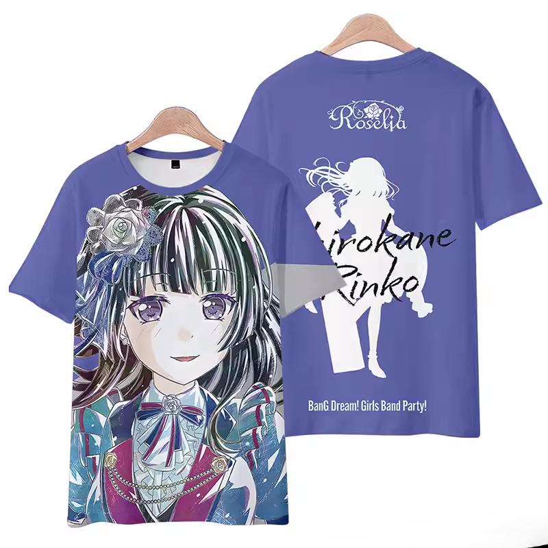 Roselia Anime Tee 2025 New BanG Dream Girl Band All Role Playing 3D Print T-shirt Summer Men Women Harajuku Short Sleeve Y2k Top