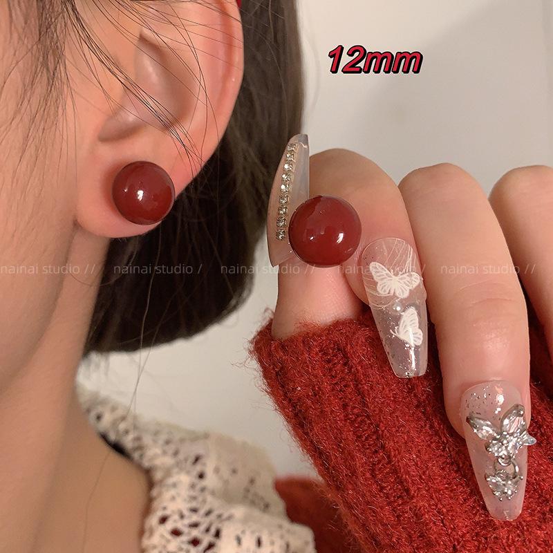 Steamed Bun Pearls: Autumn Wine Red Stud Earrings for Festive 2024 Celebrations