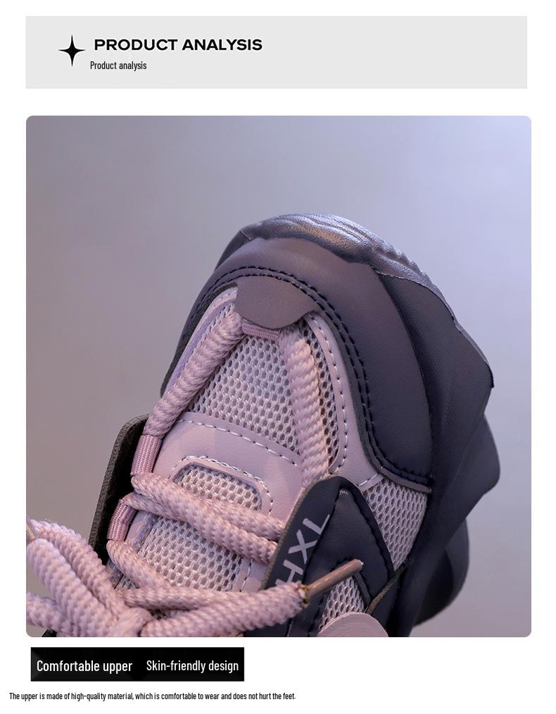 Girls' Trendy 2024 Spring Dad Sneakers - Versatile, Soft Sole, Mesh Sports Shoes for Kids