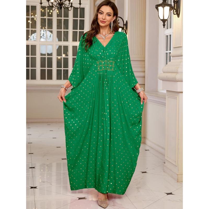 

Женская мода весна осень горошек принт длинный рукав V-образный вырез свободная талия повседневные платья Size: One Size