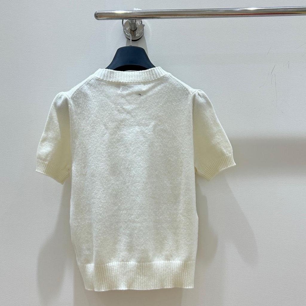 Women's White Embroidered Round Neck Pullover Sweater - Elegant 2025 Knitted Top
