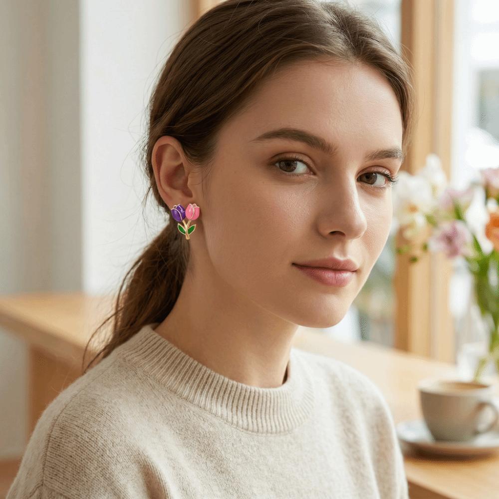 New Sweet Tulip Bud Earrings Glazed Simple Color-Blocked Earrings Colorful Elegant Stud Earrings Women