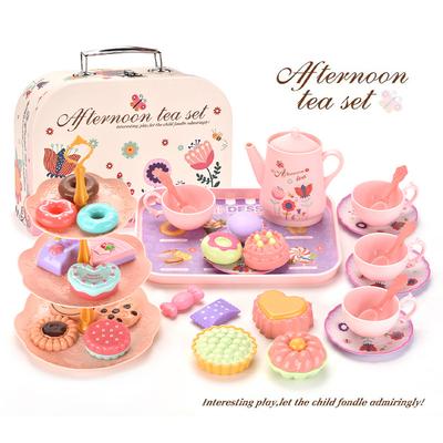 Simulation Afternoon Tea Snack Suitcase Set, Baby Pink Casual Tea Set, Girl Play House Toy