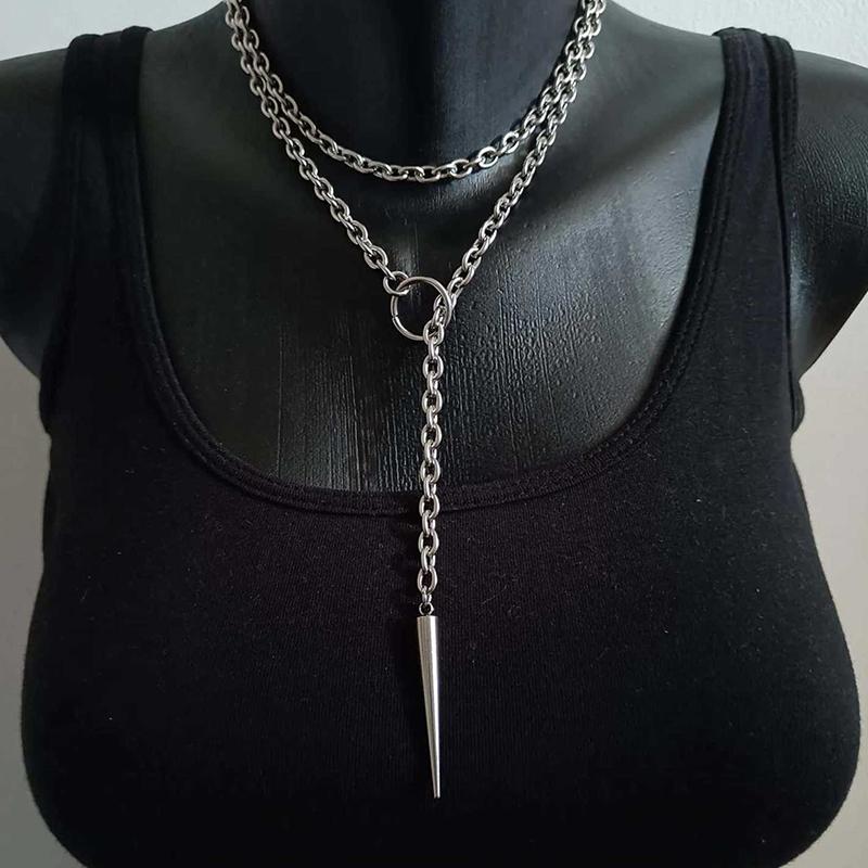 Punk Stud Necklace Gothic Jewelry Bat Exaggeration Y2K O-Ring Design Trendy Choker For Women Man