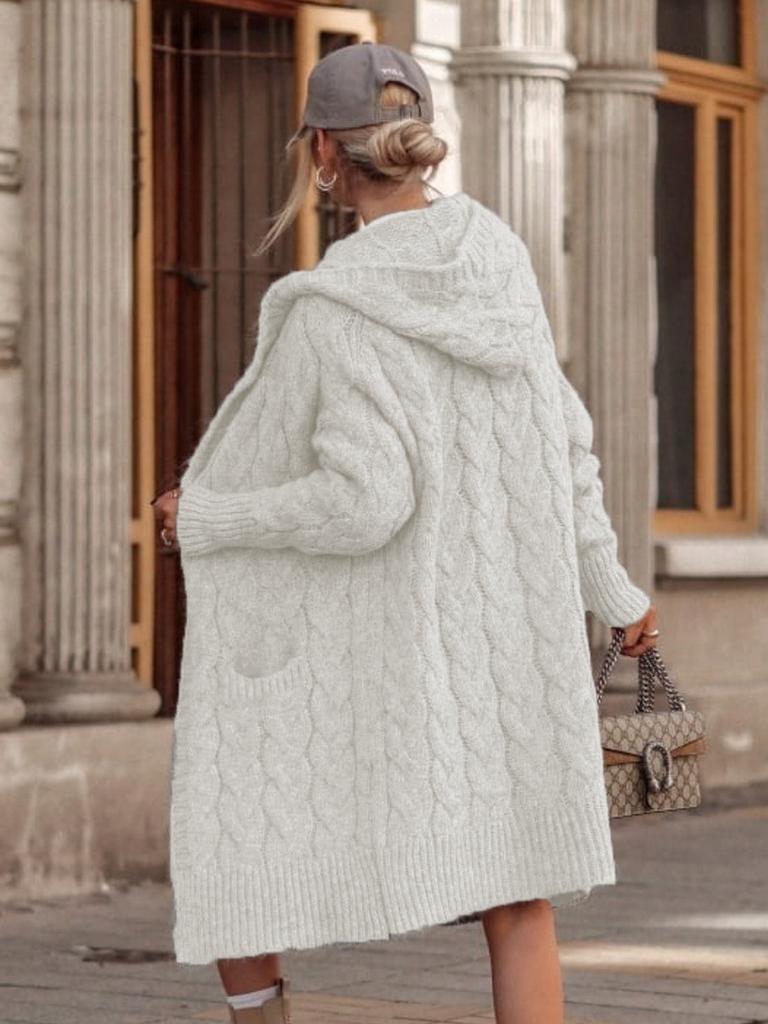 Fall Winter Women's Knit Sweater Long Cardigan Open Shawl Coat with Hood and Pockets (Plus Size)