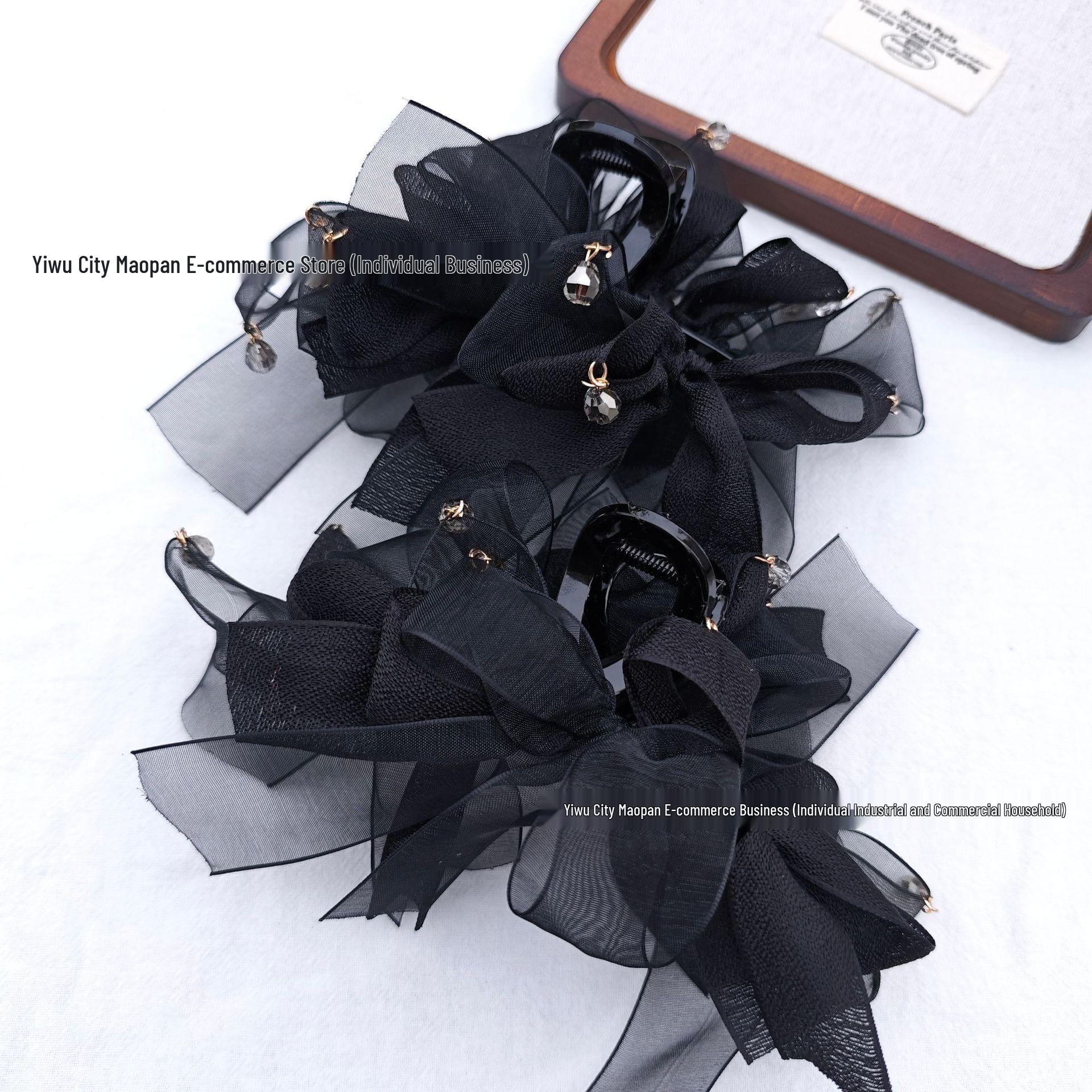 Elegant Crystal French Organza Hair Bow for Women - Ins Style Headdress
