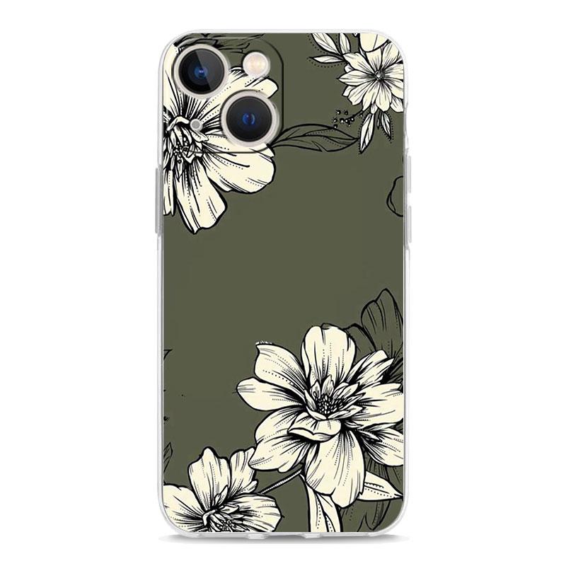 Phone Case For iPhone 15 14 13 12 Mini 11 Pro Max XS X XR 7 8 Plus Clear Shockproof Silicone TPU Cover Flower