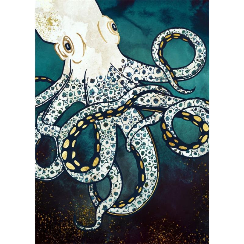 Abstract Octopus Art Canvas Painting Metallic Octopus Posters and Perints Marine Animal Wall Art Pictures for Living Room Decor