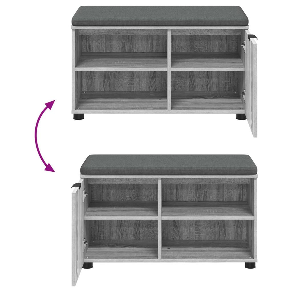 Hall Bench with Cushion and Shelf Grey Sonoma 80 x 38 x 46 cm