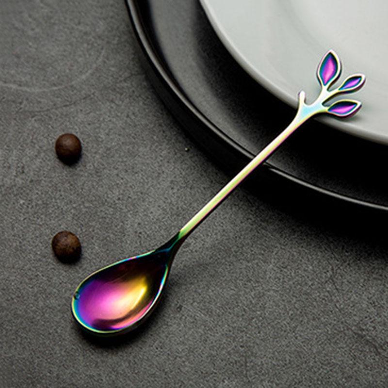 

Креативная ложка в виде листа, кофейная ложка из нержавеющей стали, ложка для перемешивания меда разноцветный