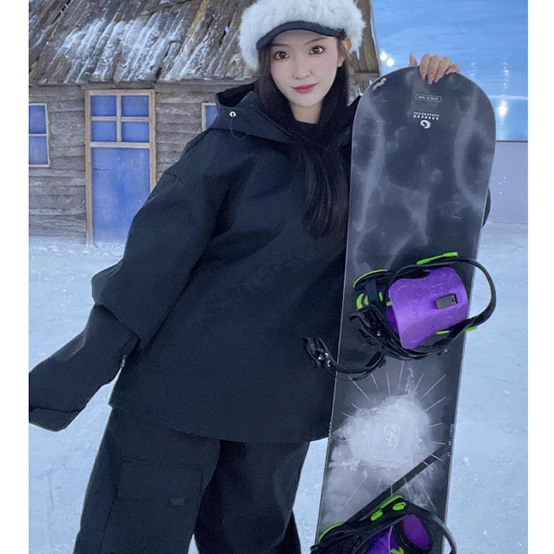 Women Thick Sports Pants Sets Winter Warm Windproof Hooded Jacket Elastic Waist Sweatpants Two Piece Set Outdoor Waterproof Clothes