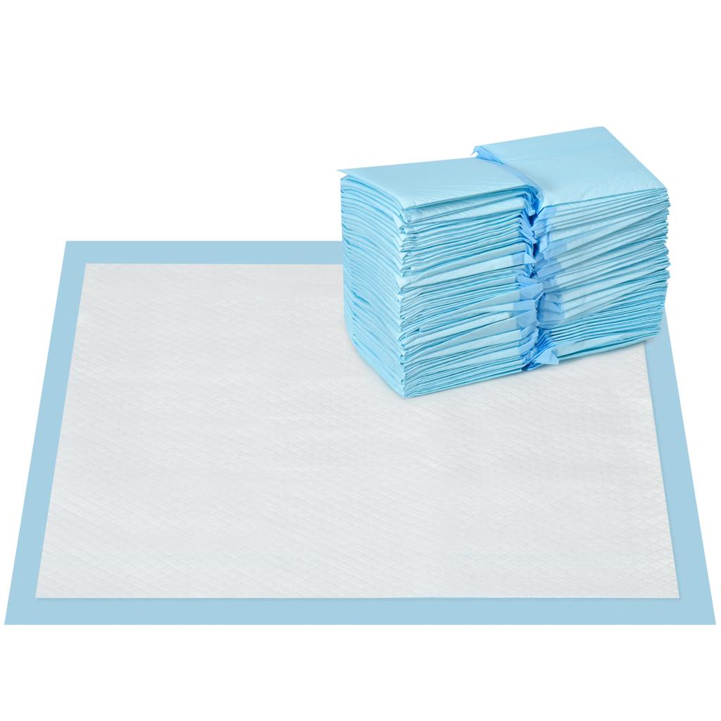 Set of 100 6-Layer Non-Woven, Paper, and PE Dog Toilet Pads, 45x60 cm, Blue and White