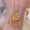 Vintage Lotus Rhinestone Tassel Necklace with Longevity Lock In Imitation Gold