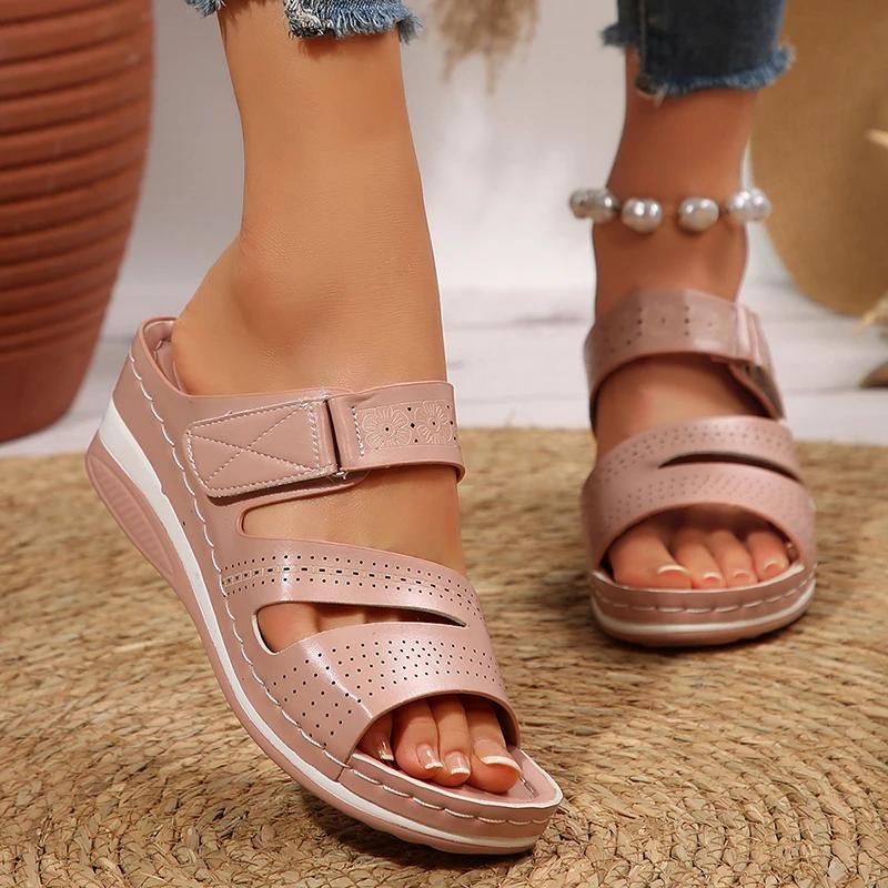 Fashion Comfortable Women's Wedge Sandals Solid Color Casual Platform Slippers Woman 2025 Summer Fashion Non Slip Beach Slides Plus Size