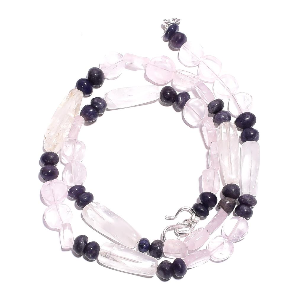 Natural Rose Quartz Iolite Gemstone Mix Shape Smooth Beads Necklace 17" UB-4921 UB-4921