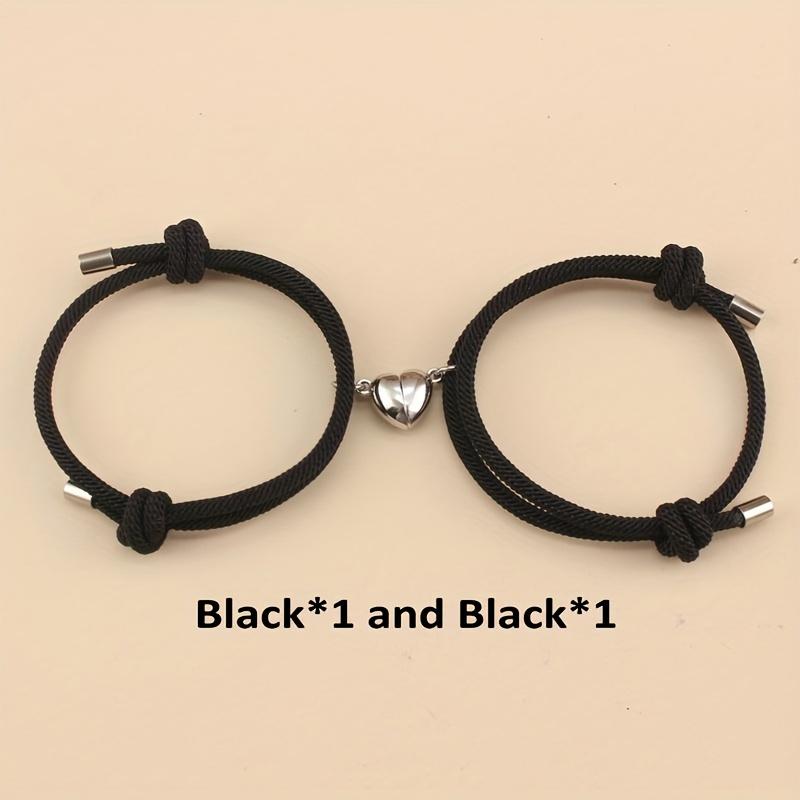 2pcs/set Magnetic Heart Charm Braided Rope Adjustable Bracelets For Couples, Holiday Birthday Gift For Boyfriends / Girlfriends