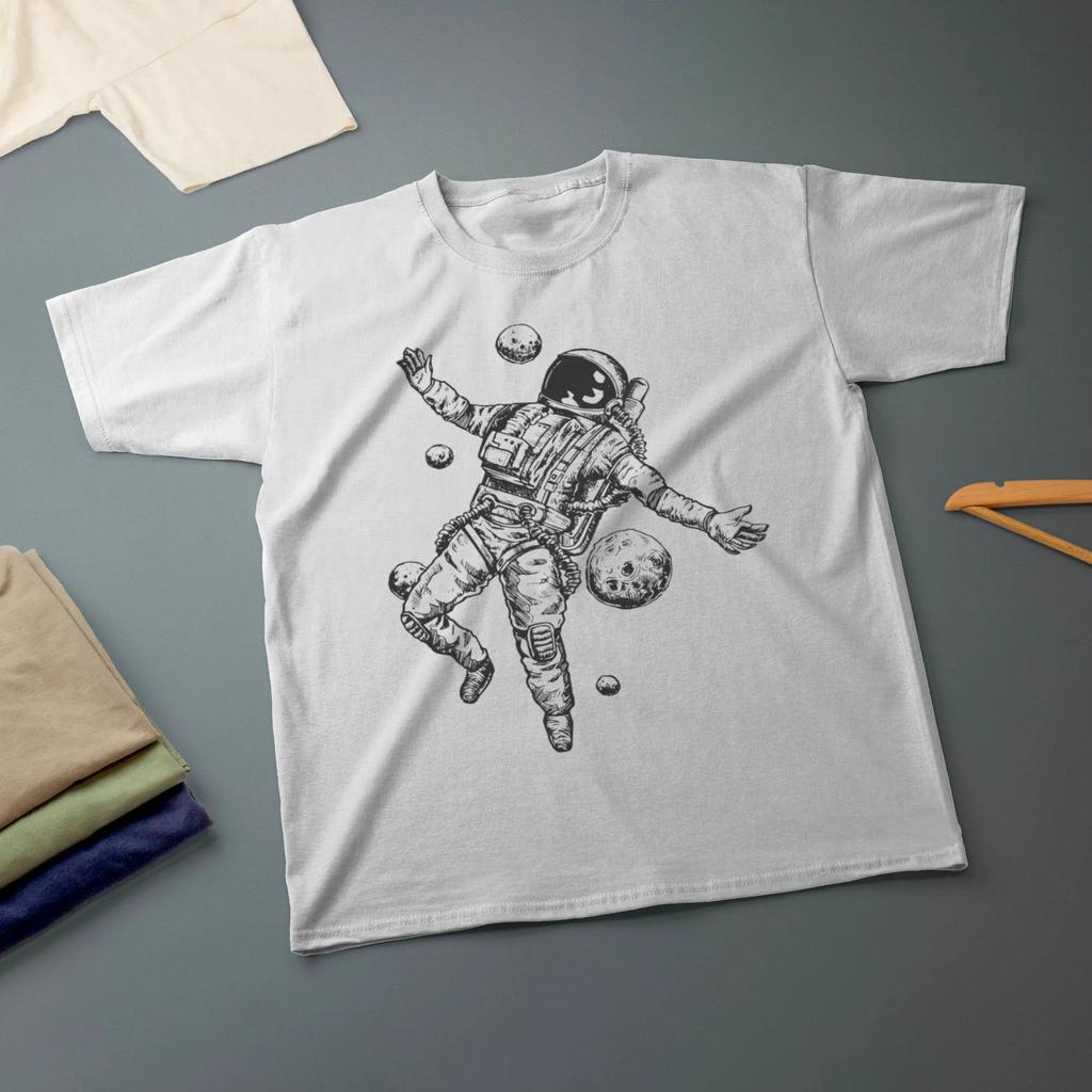 Astronauten T-Shirt Verschiedene Größen & Farben Tintenzeichnung T-Shirt Herren Damen Mode Humor Lässig Übergroßes T-Shirt Weiches Baumwoll-T-Shirt