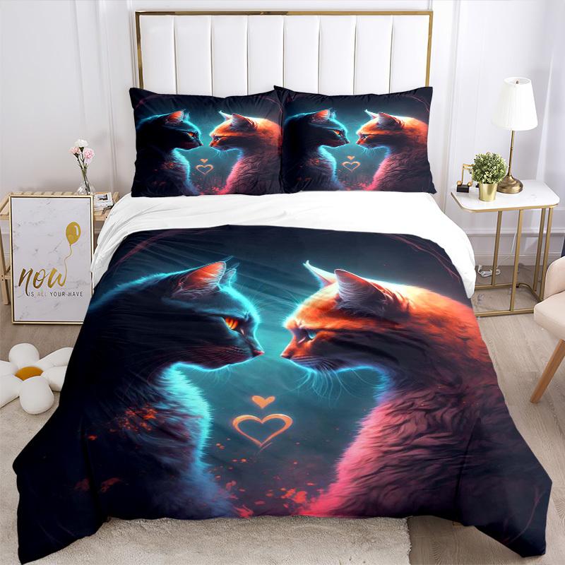 3pcs Anime Cat Lovers Bedding Set - Includes One Quilt Cover and Two Pillowcases (No Core) - Perfect for Bedroom and Guest Room Decoration,