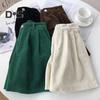 Vintage-Cord-Damen-Shorts, elastisch, hohe Taille, Knopf, Reißverschluss, Shorts, Taschen, weites Bein, kurze Hose