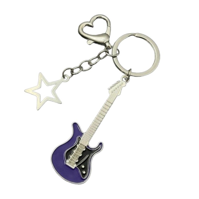 Fashion Star Guitar Keychain Pendant Simple Hanging Decorations Keyring Charm for Purse Bag Backpack Handbag