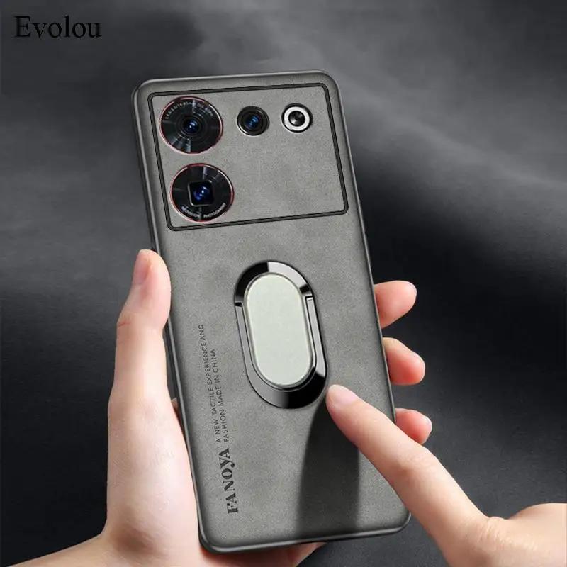 Para ZTE Nubia Z70 Ultra Funda con Soporte de Anillo de Cuero de Oveja Para Nubia Z50 Ultra Z60S Pro Protección de Lente Funda a Prueba de Golpes