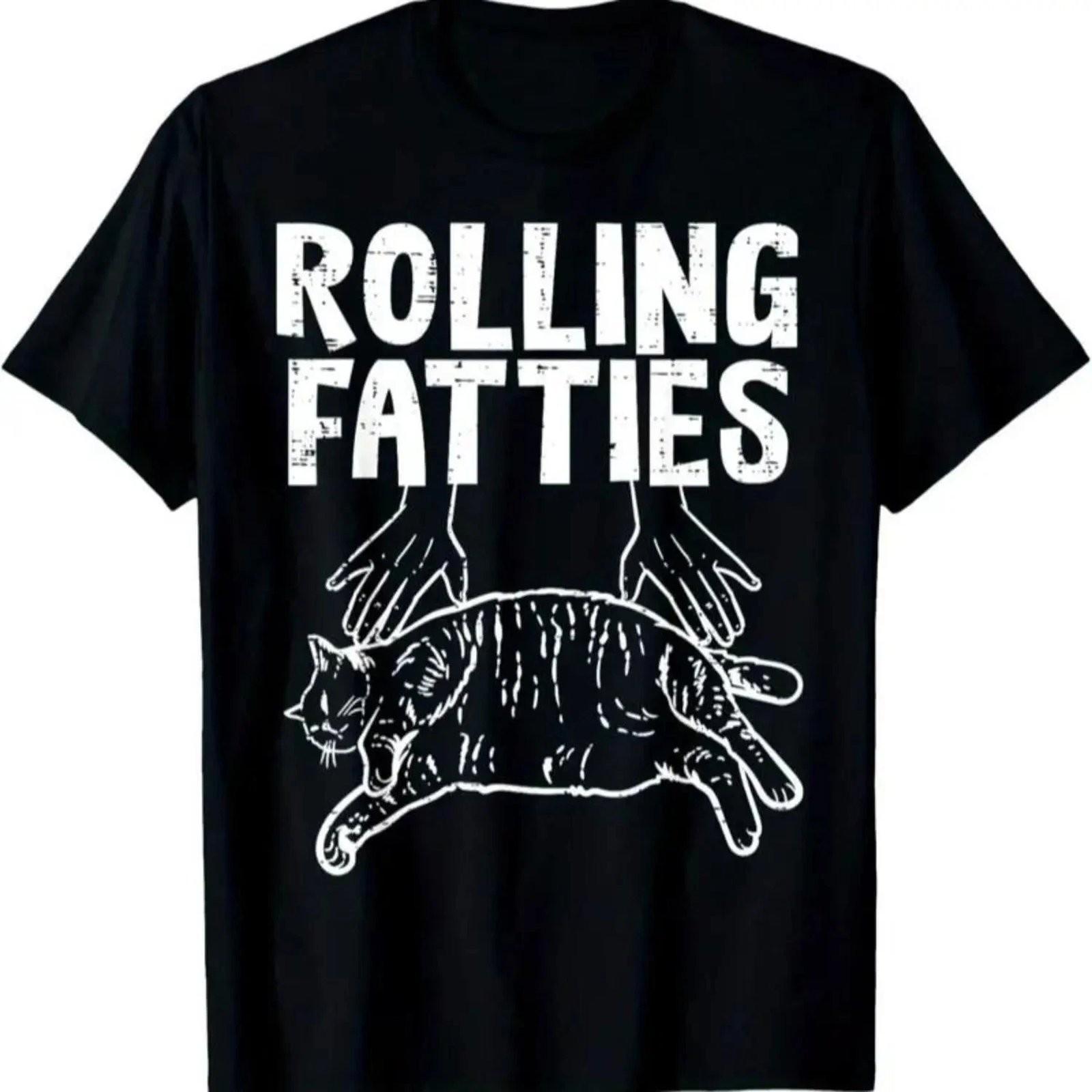 Rolling Fatties Cat Funny Graphic T-Shirt Cotton Crewneck Tee S разноцветный