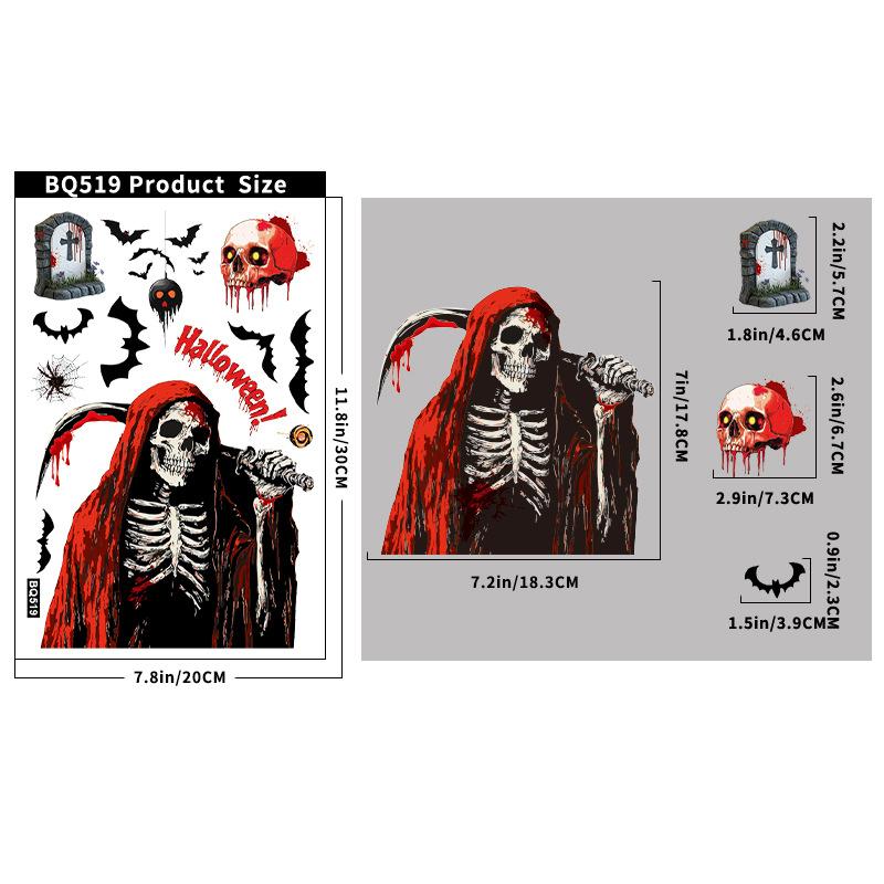 Death Scythe Terror Bat Ghost Static Electricity Stickers Halloween Decorations Creative Pumpkin Reaper Glass Stickers
