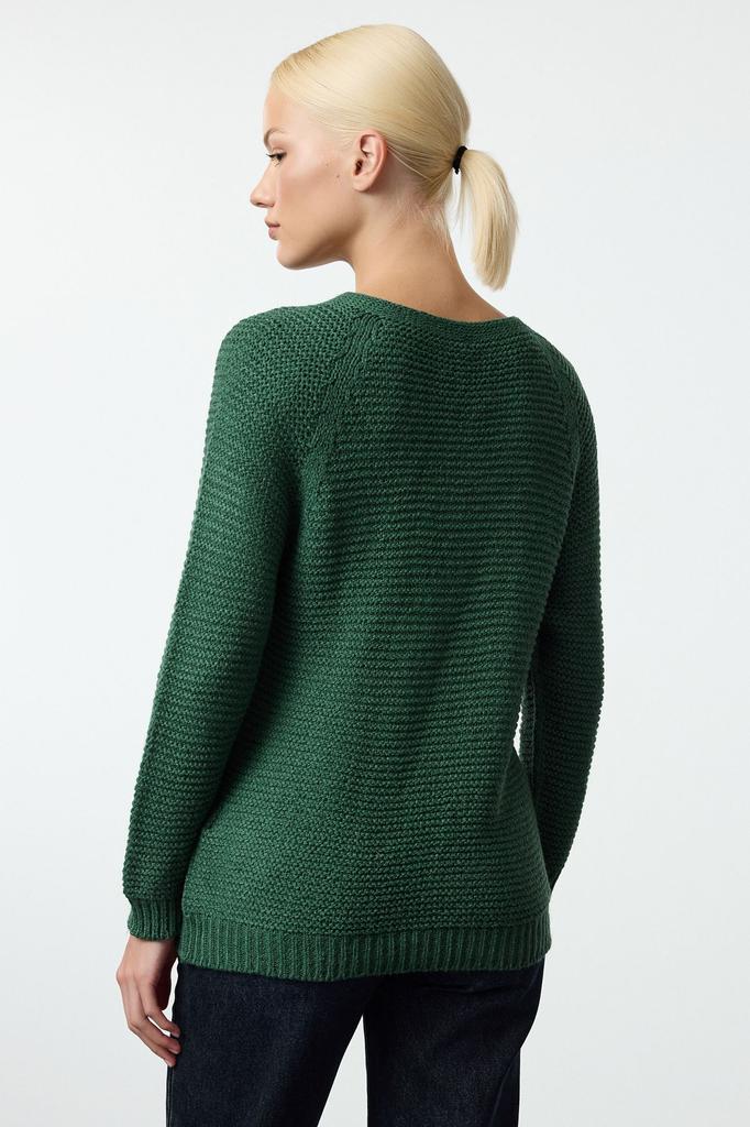 Women's Fashion Stylish Sweater Emerald Green Soft Textured Hair Braided Seamless Knitwear Sweater