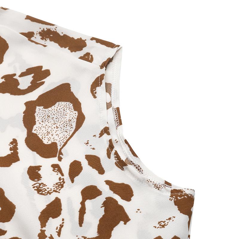 VEZFAA Women's Fashion Casual Summer Spring Leopard Print Short Sleeve V-Neck Blouses & Shirts