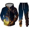 Men's Zipper Hoodie Set 3D Printed Animal Wolf Sportswear/Pants Casual Street Long Sleeve Loose Spring Autumn 2 Piece Set