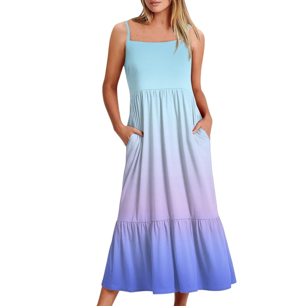 Kvinners Lang Strand Casual Elegant Spaghettistropp Maxi Kjole Gradient Farge Lavmælt Flytende Bohemsk Kjole