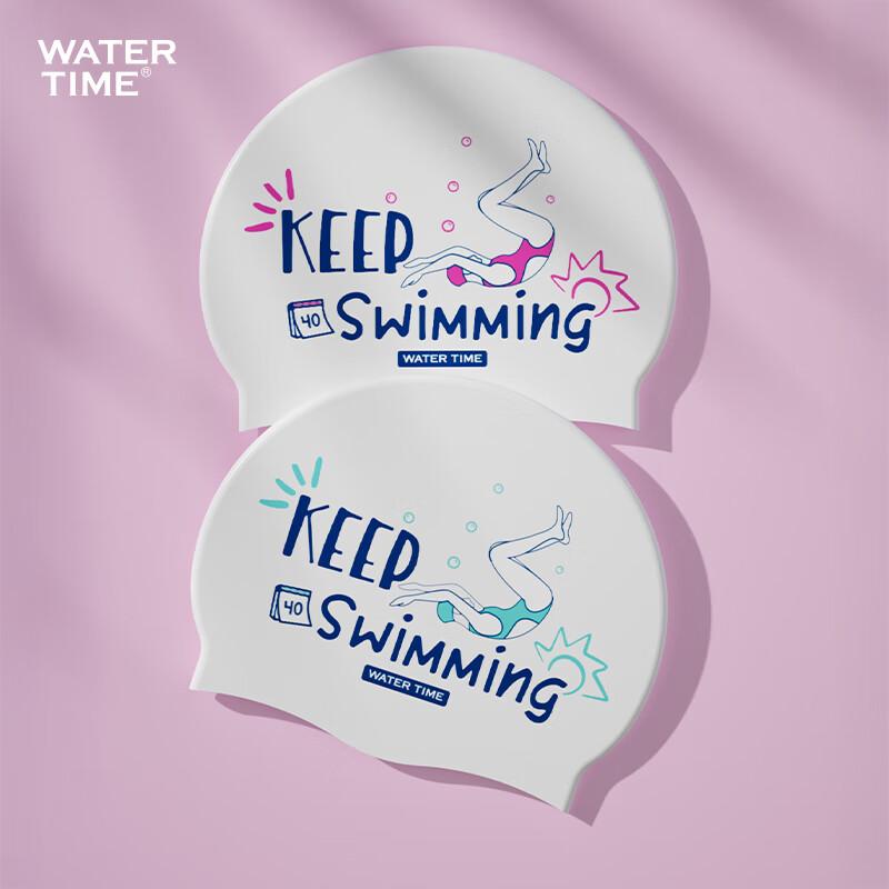 WATERTIME Silicone Swimming Cap, Large Size for Long Hair, Professional Swimming Cap, Blue