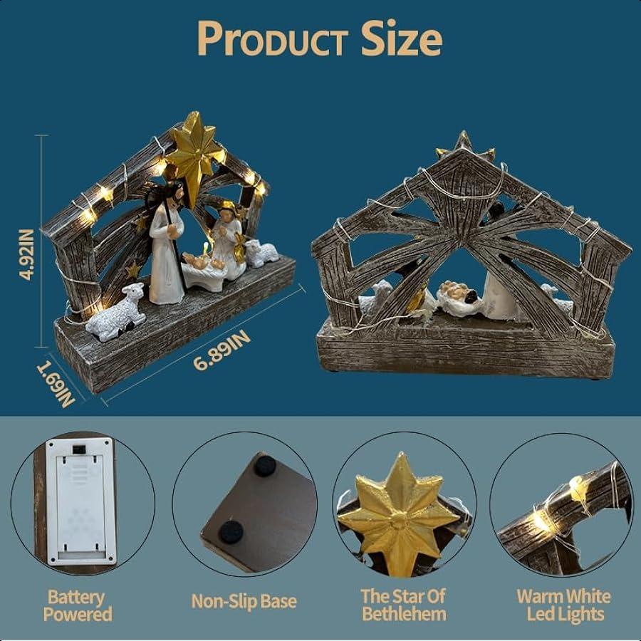 

Сцена Рождества с огнями Скульптурные Расписанные вручную Рождественские наборы Смоляная фигурка Первая Рождественская история Украшение Святое Семейство Ясли United States