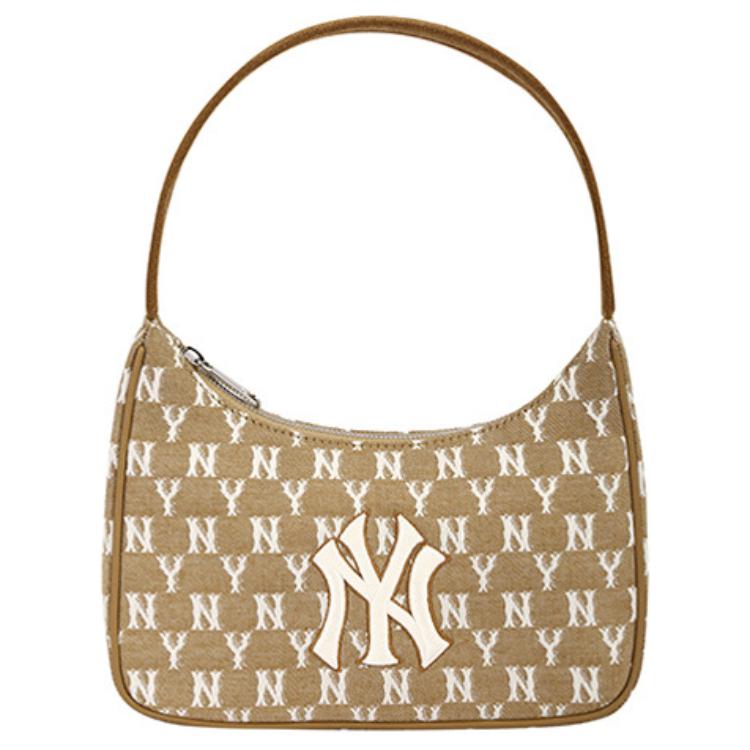 

New MLB Monogram Collection New York Yankees Polyester Shoulder Bag Mahjong Handbags Regular Women s Khaki Milk Tea Beige 32BG33111-50B 22.1*6.1*17.0CM