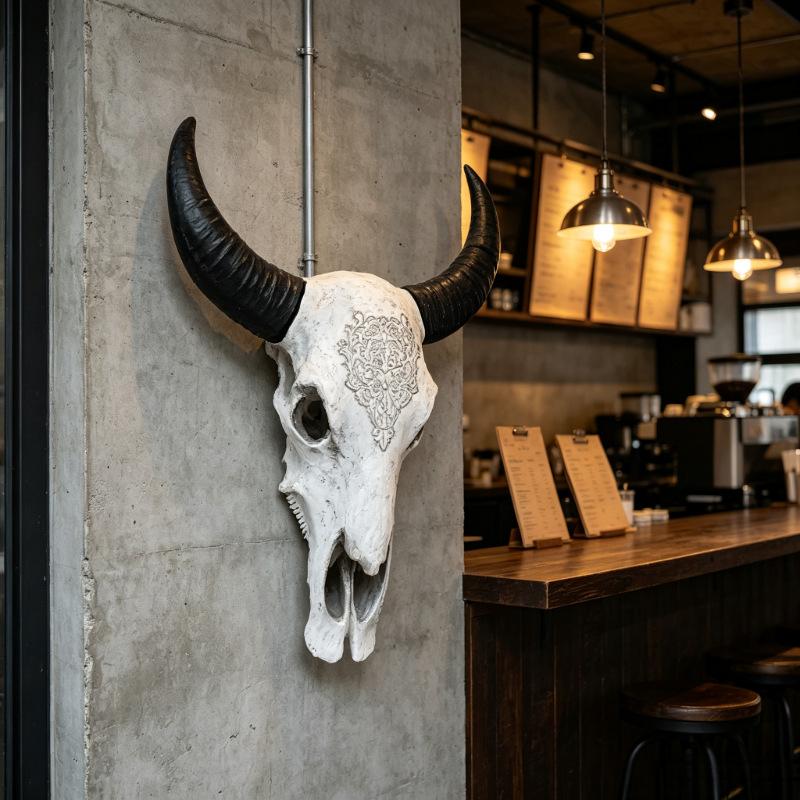 Retro Resin Bull Skull Wall Decor 33x9.5x39cm