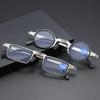 Unisex Folding Reading Glasses Transparent Lenses Full Metal Frame Anti Blue Light Comes with Case for Men and Women