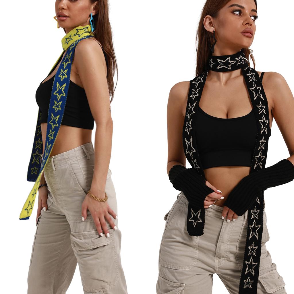 Harajuku Style Star Pattern Neck Scarf for Women Soft Neck Warmer Gothic Knit Long Scarf Winter Autumn Casual Neckwear
