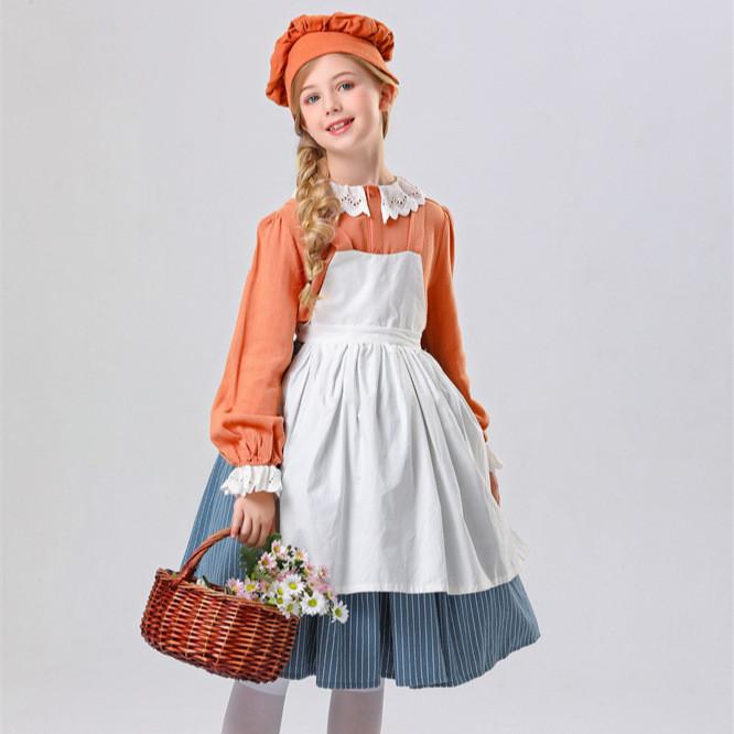 Costume da Contadino Medievale per Bambini con Fantasia a Strisce per Halloween Cosplay Ragazze