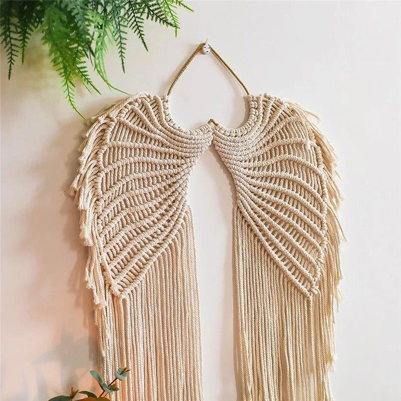 Macrame Wall Hanging Boho Tapestry Angels Wing Woven Bohemian Wall Decor Home Decoration For Apartment Bedroom Living Room