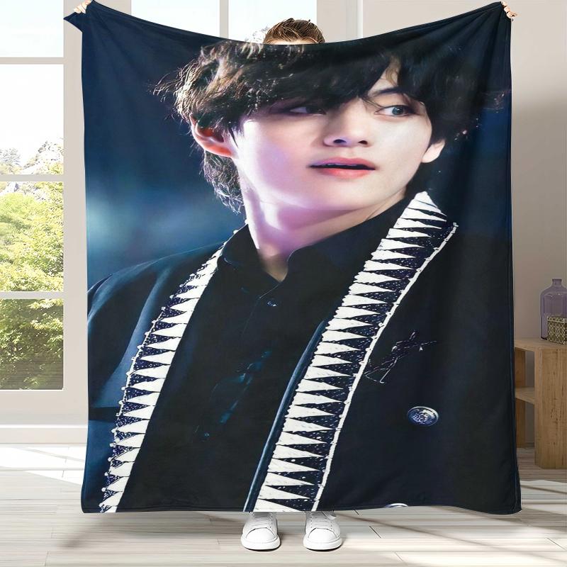 Kim Tae Hyung V Kpop B-BTS Flannel Blanket,Ultra Soft Warm Plush Throw for Home Bedroom Bed Sofa Cover Office Camping Picnic