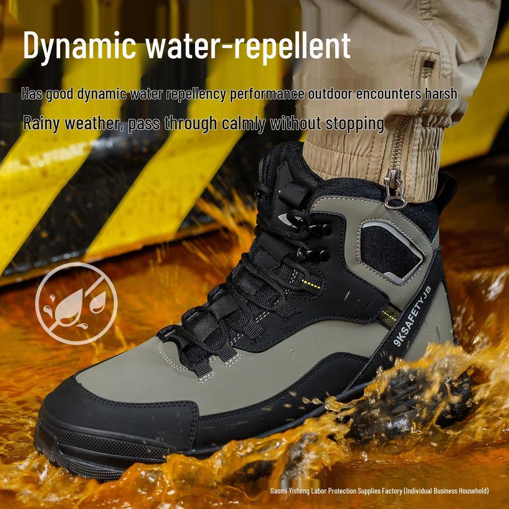 Men's Water-Resistant High-Top Boots with Ankle Support, Anti-Smash, Anti-Puncture, and Comfortable for Labor Protection.