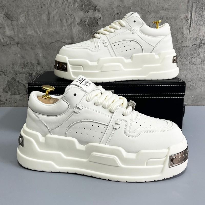 Herren Weiße Plateau-Sneaker Dicke Sohle Freizeitschuhe Design Trendige Brot-Schuhe Unisex Bequem Tägliches Tragen