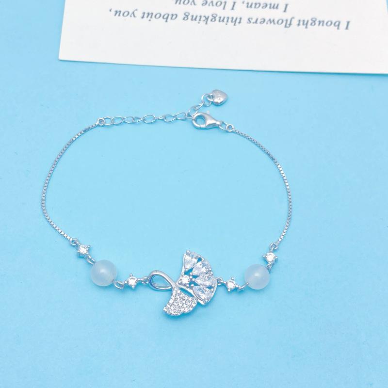 S925 Sterling Silver Ginkgo Leaf Chalcedony Bracelet: Elegant, Fashionable, Versatile Gift for Women S925 Silver