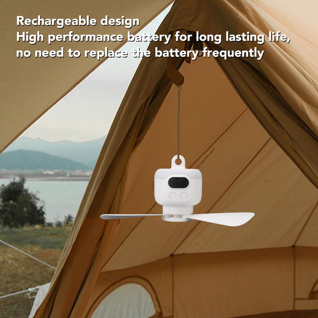 Small Ceiling Fan with Light ABS Quiet Rechargeable Portable Hanging Fan Light with Remote Control for Bedroom Outdoor Camping