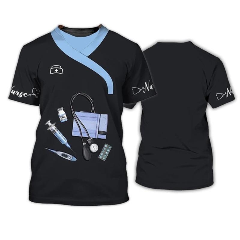 

Рубашки для стоматологов, персонализированная женская футболка с круглым вырезом для медсестер, униформа, комбинезон с короткими рукавами и 3D принтом, женская одежда больших размеров 2XL